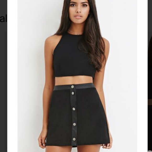 Forever 21 Dresses & Skirts - Forever 21 Faux Suede Leather Black A-Line Mini Skirt Buttons y2k Minimalist